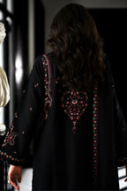 Elegant Embroidered Black Cambric Cotton Kurta with Semi-Chiffon Dupatta