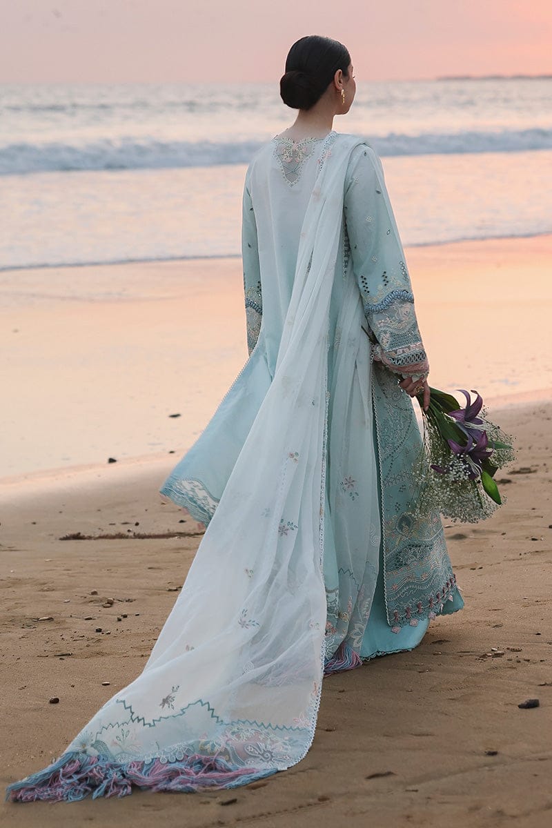 3-Piece Luxury Embroidered Cotton Suit with Soft Chiffon Dupatta - Mint Blue