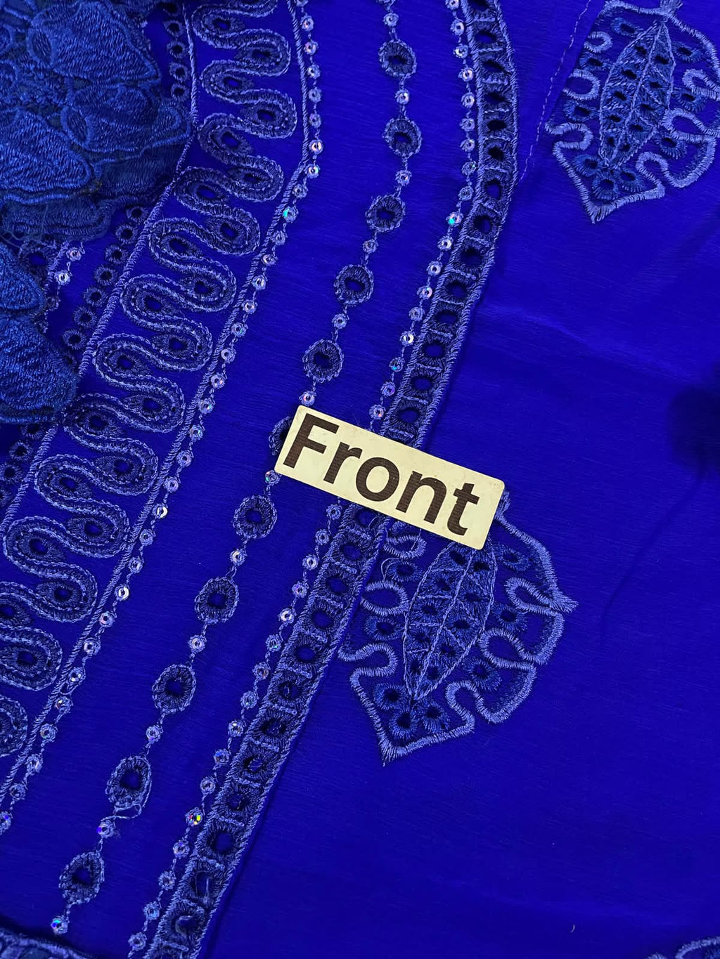 Royal Blue Embellished Chiffon Evening Gown – Elegant Floral Embroidered Occasion Wear