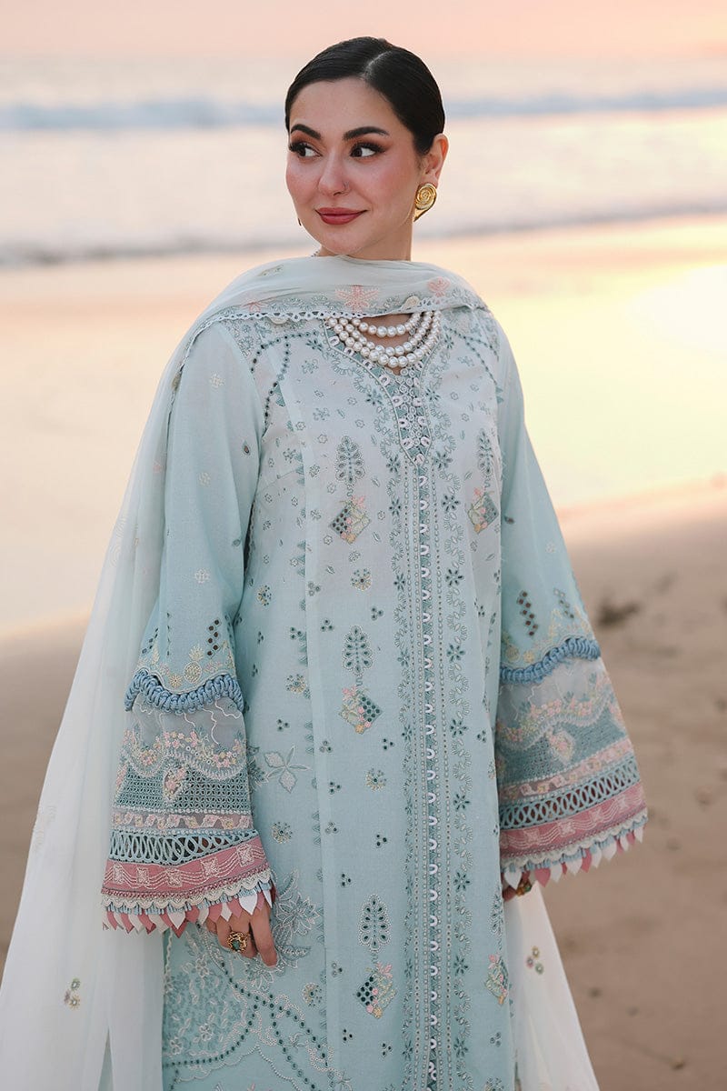 3-Piece Luxury Embroidered Cotton Suit with Soft Chiffon Dupatta - Mint Blue