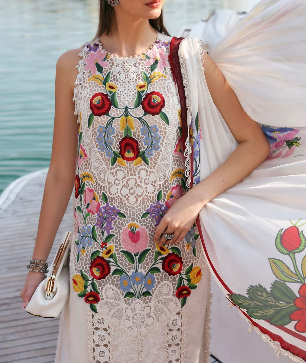 Blossom Luxe: 3-Piece Floral Embroidered Silk Dress