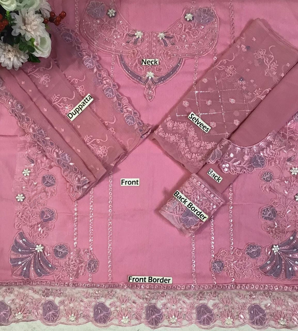 Luxury Pakistani Embroidered Chiffon Dress | Lavender 3-Piece Formal Festive Wear
