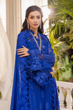 Royal Blue Embellished Chiffon Evening Gown – Elegant Floral Embroidered Occasion Wear