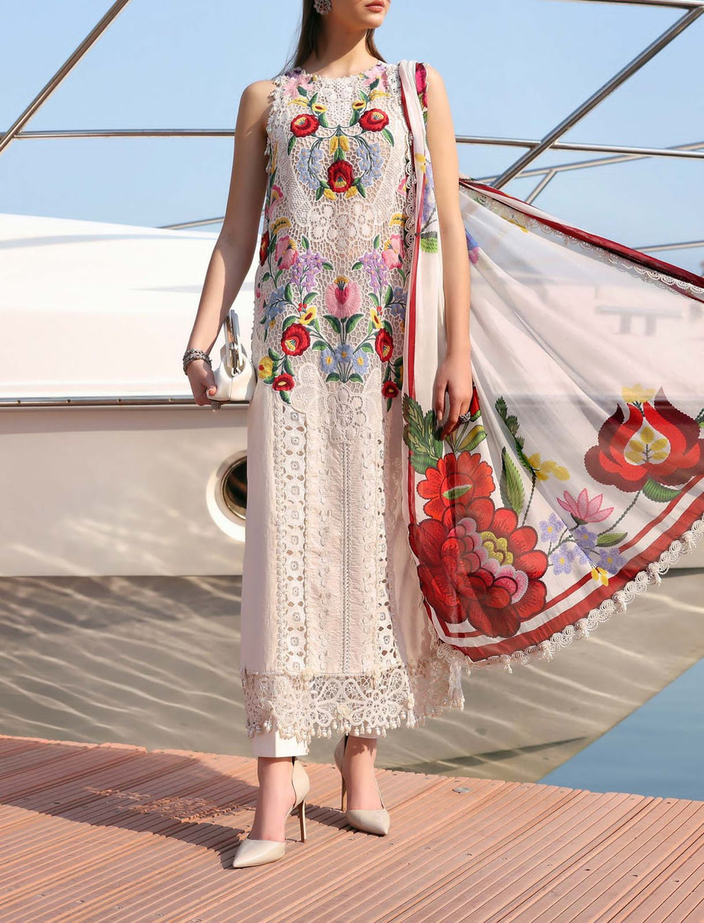 Blossom Luxe: 3-Piece Floral Embroidered Silk Dress