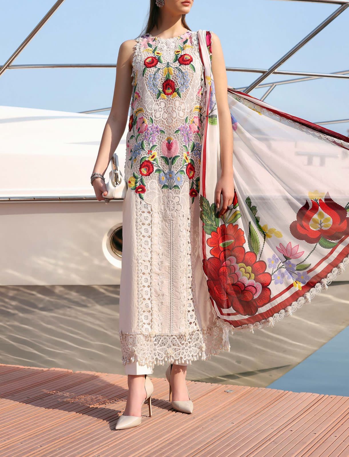 Blossom Luxe: 3-Piece Floral Embroidered Silk Dress