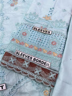 3-Piece Luxury Embroidered Cotton Suit with Soft Chiffon Dupatta - Mint Blue