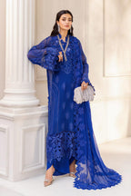 Royal Blue Embellished Chiffon Evening Gown – Elegant Floral Embroidered Occasion Wear