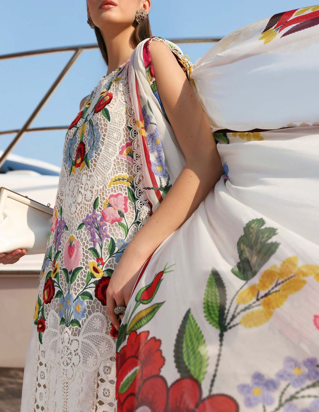 Blossom Luxe: 3-Piece Floral Embroidered Silk Dress