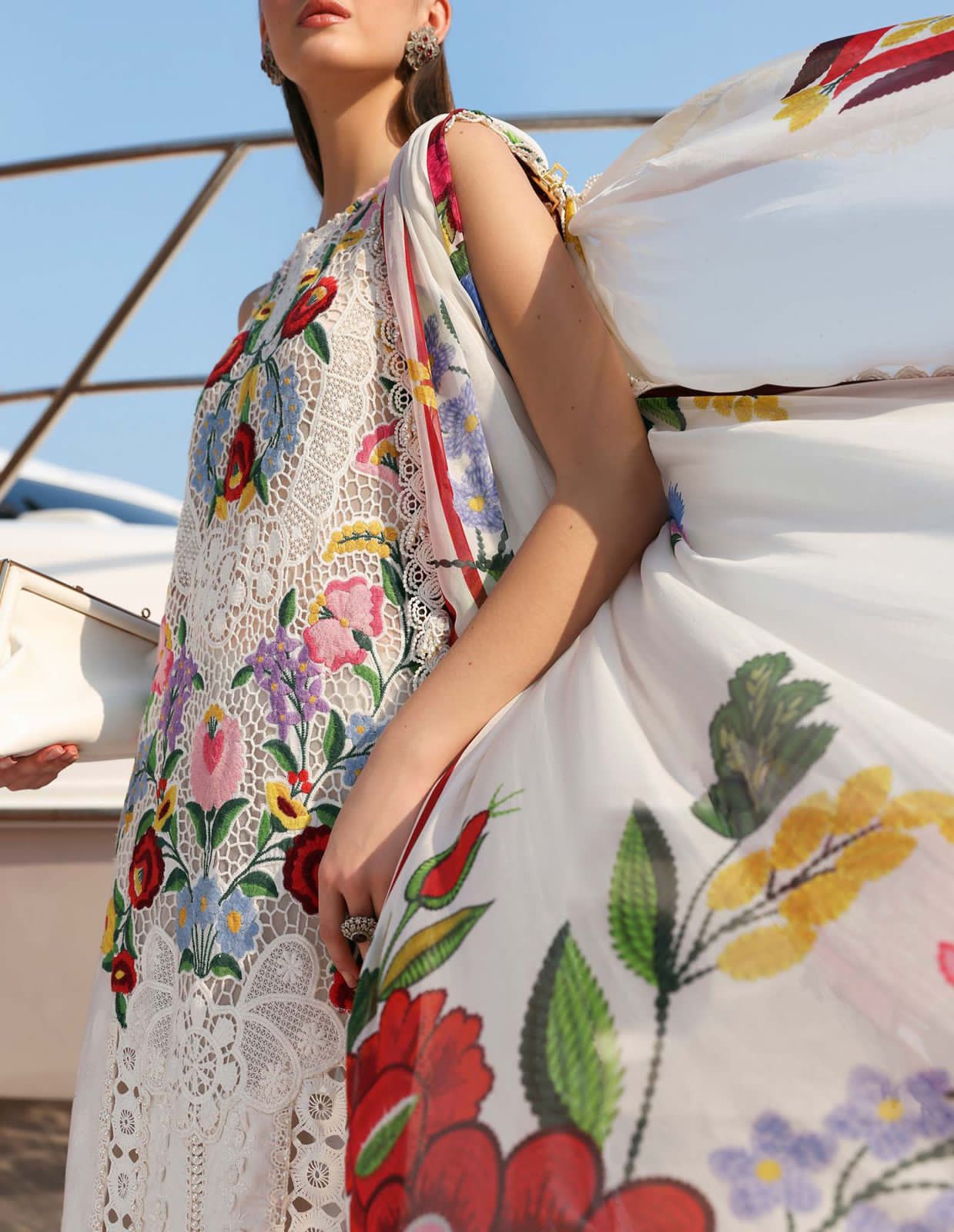 Blossom Luxe: 3-Piece Floral Embroidered Silk Dress