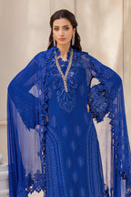 Royal Blue Embellished Chiffon Evening Gown – Elegant Floral Embroidered Occasion Wear