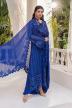 Royal Blue Embellished Chiffon Evening Gown – Elegant Floral Embroidered Occasion Wear