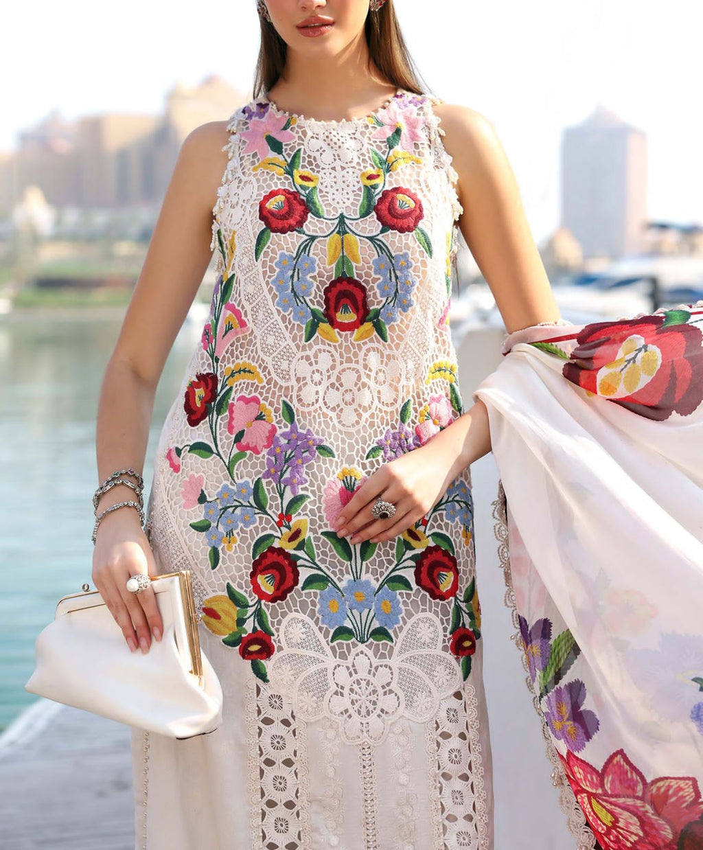 Blossom Luxe: 3-Piece Floral Embroidered Silk Dress