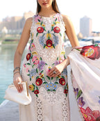 Blossom Luxe: 3-Piece Floral Embroidered Silk Dress