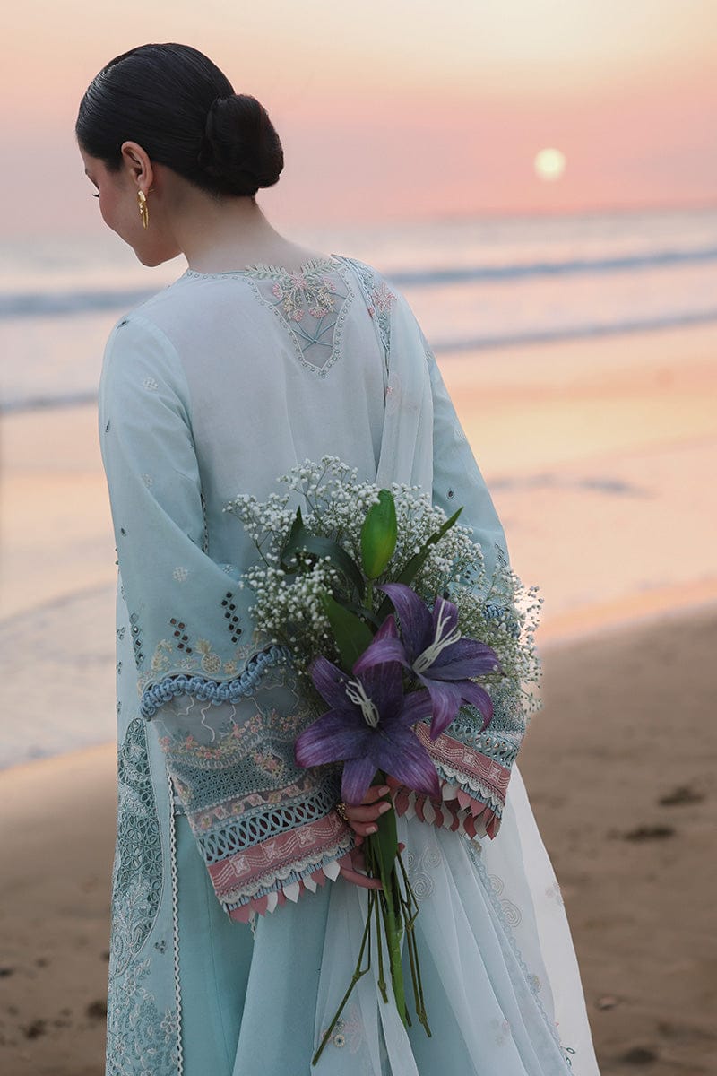3-Piece Luxury Embroidered Cotton Suit with Soft Chiffon Dupatta - Mint Blue